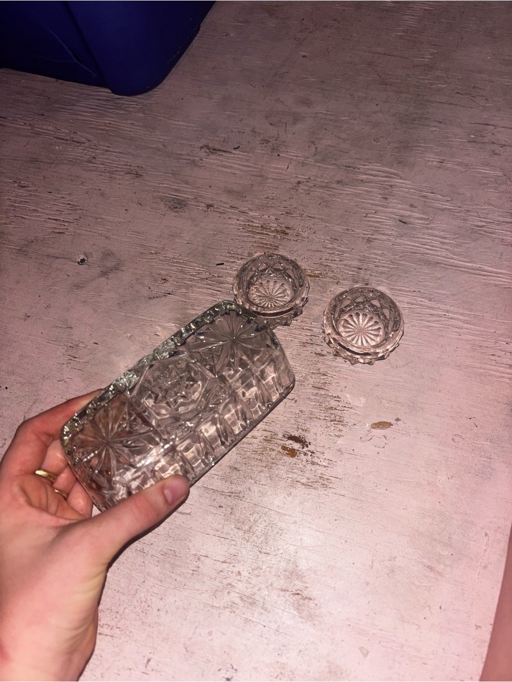 Clear Pressed Glass Butter Dish and Salt Cellars - Home Accents